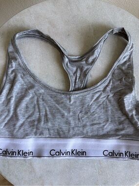 Calvin Klein Gray Racerback Bralette with White Logo Band
